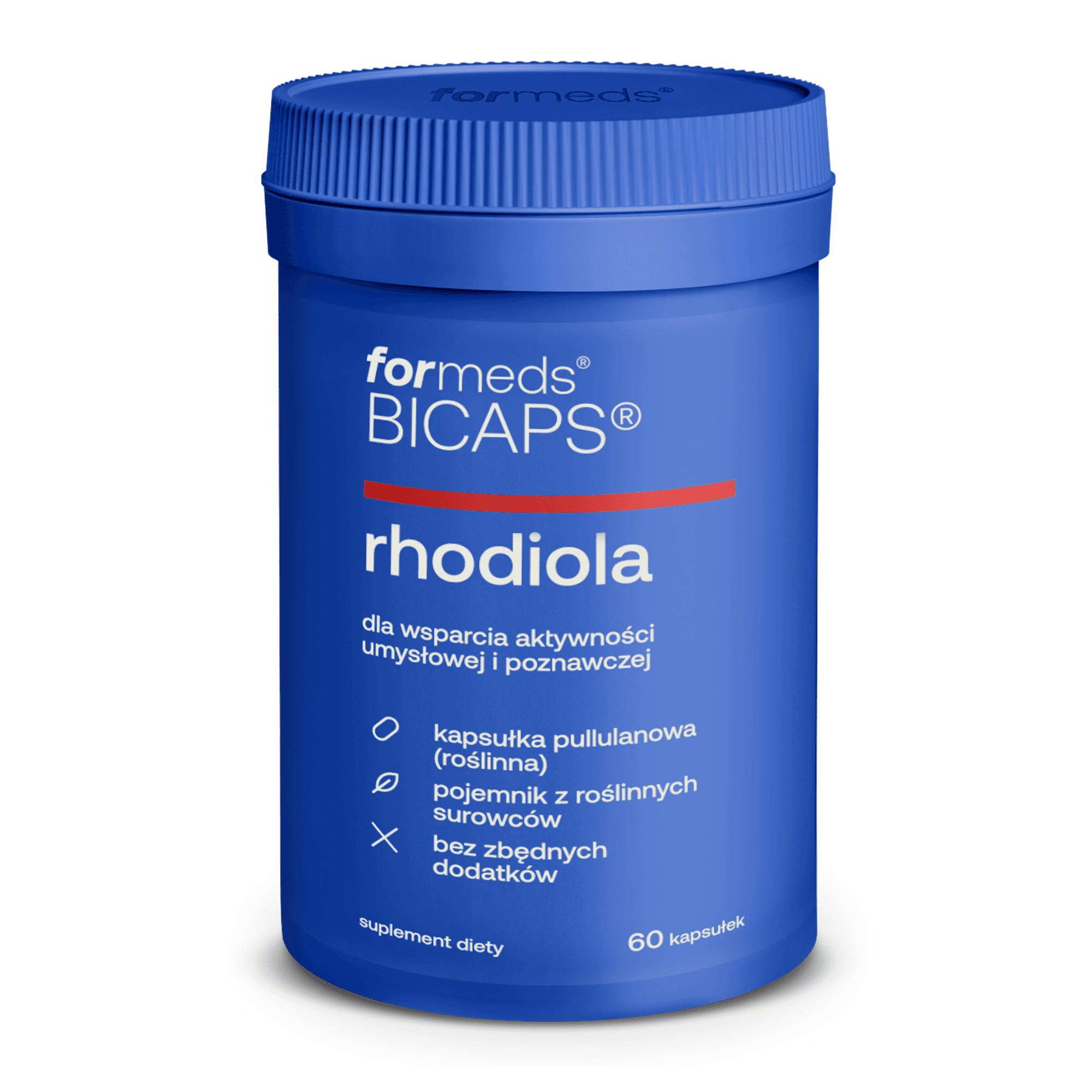 Opakowanie BICAPS Rhodiola – 60 kapsułek, logo Formeds.