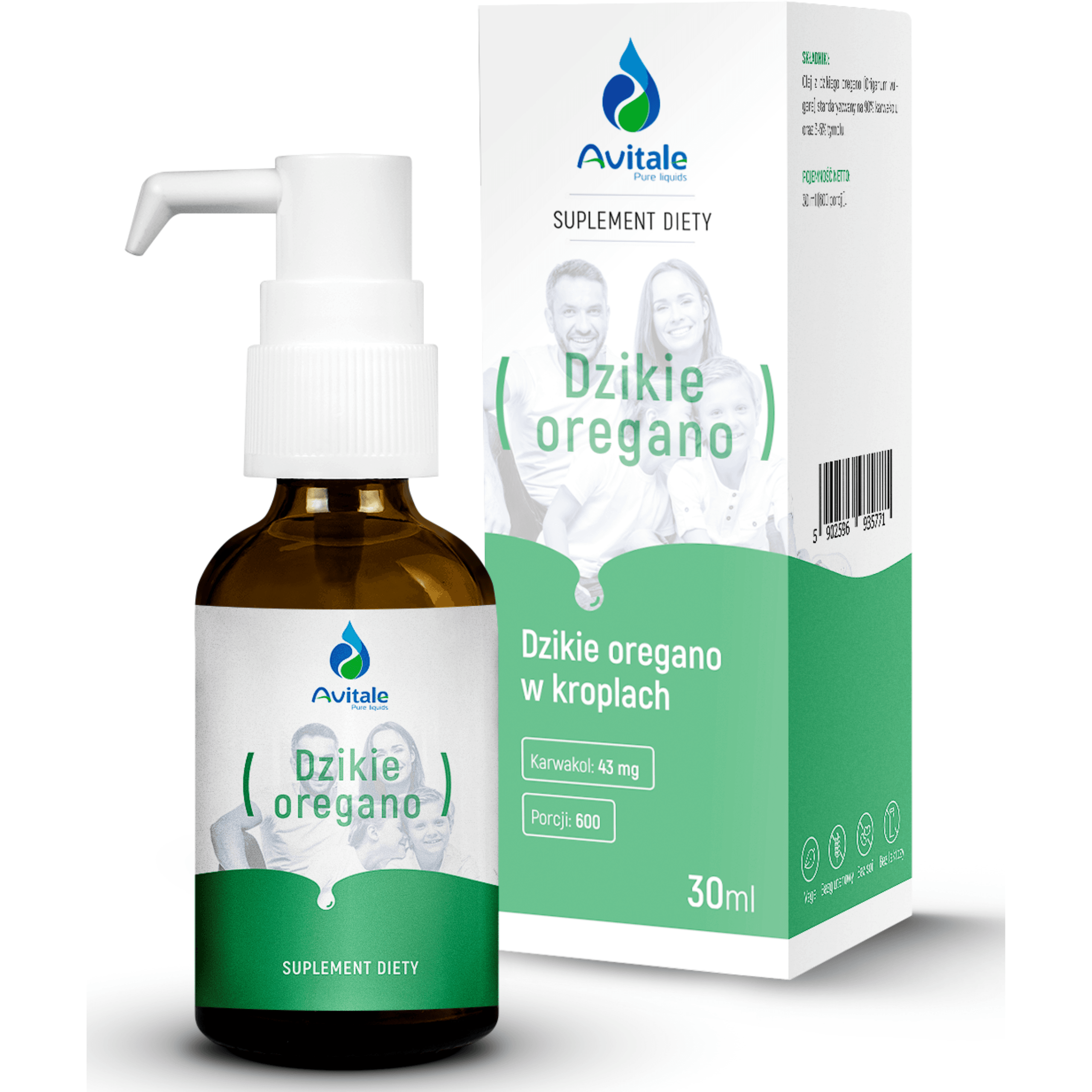 Krople Avitale Dzikie Oregano 90 karwakrolu 30 ml – suplement diety, opakowanie i etykieta