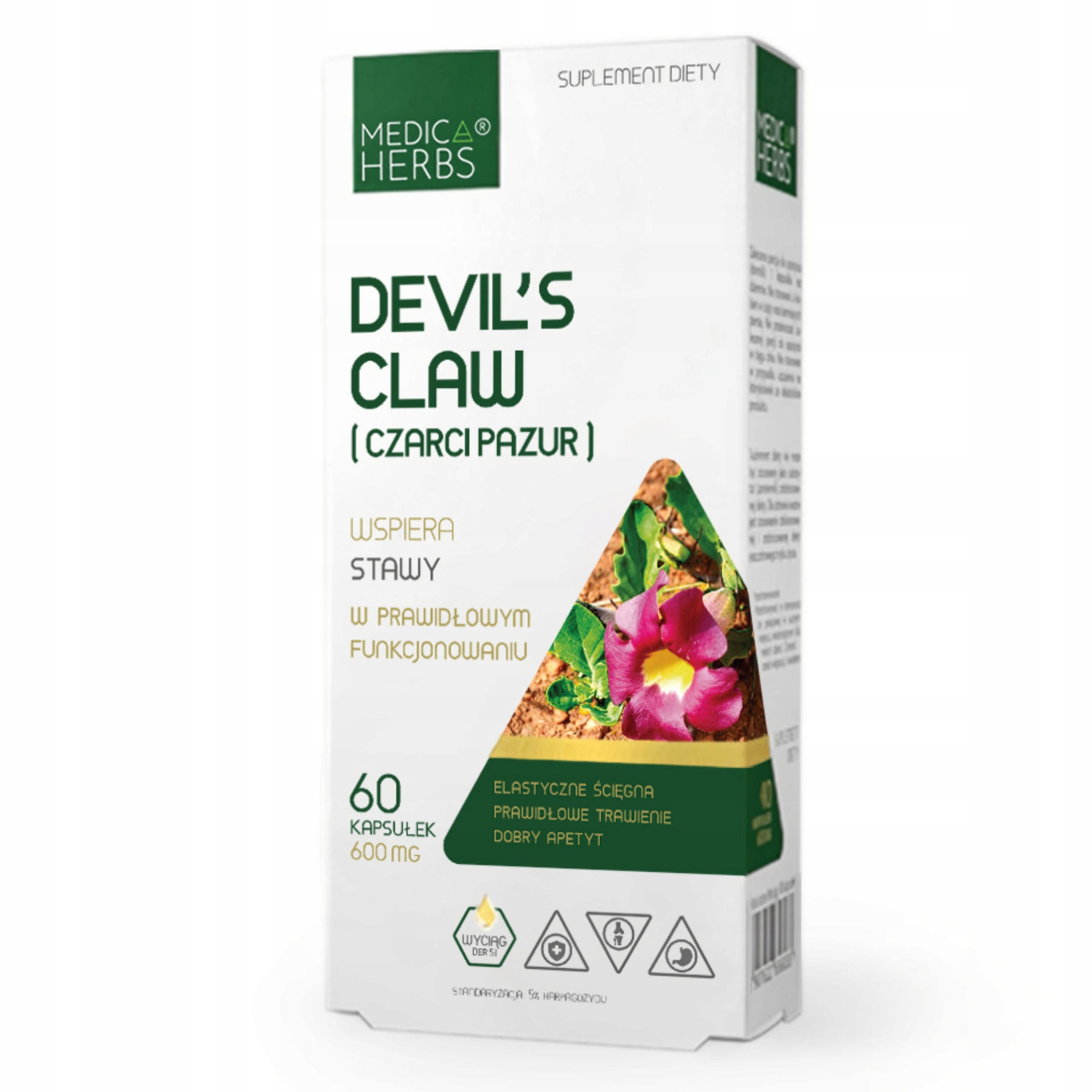 Opakowanie suplementu diety Medica Herbs Devil’s Claw (czarci pazur), 60 kapsułek